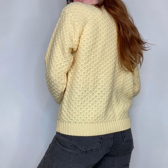 Vintage 90s Karen Scott Size Large Pastel Yellow Texturized Mockneck Sweater - Picture 8 of 11